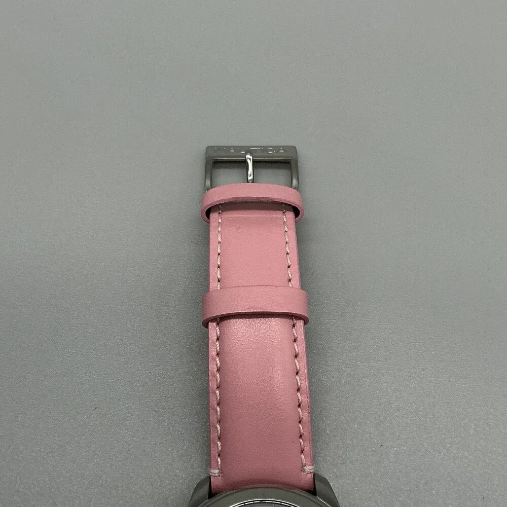 Nautica N12506L Women Watch 40mm White Dial Silver Tone Pink Leather New Battery